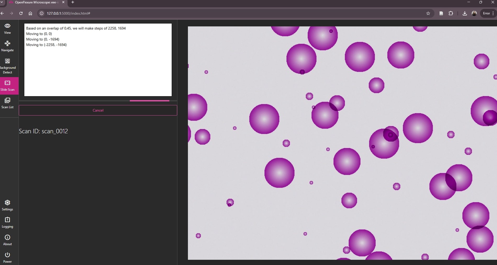 The Slide Scan Tab in the UI for the Simulated Server The Slide Scan Tab in the UI for the Simulated Server